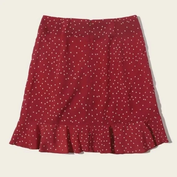 ROMWE Star Allover Print Ruffle Trim Skirt Red & White Back Zipper Large New - Picture 2 of 9